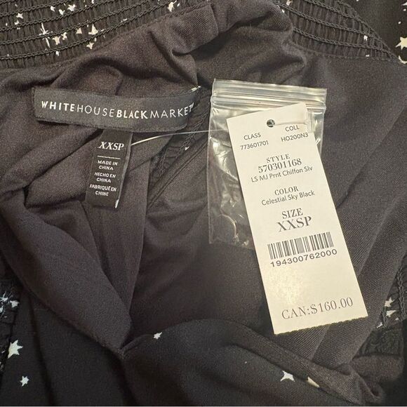 WHBM Black and White Starry Dress with Sheer Sleeves. NEW w/ Tags. Size XXSP. - Picture 9 of 15